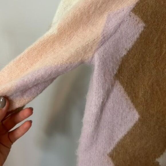 J.crew Womens Pullover Diamond-checked Cropped Crewneck Sweater Size Medium - Picture 12 of 16